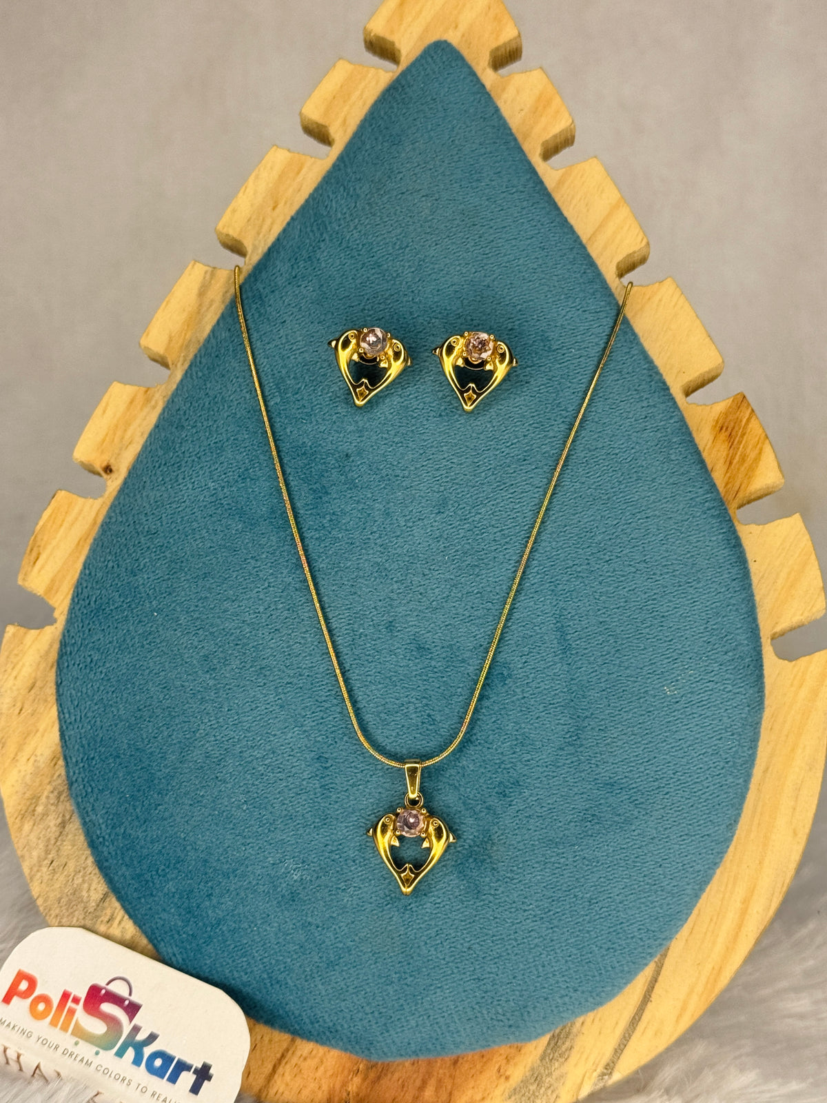 PK146 - Anti-tarnish chain with stud - Pink dolphin  design