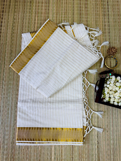 PK136 - Stripes designed kerala cotton saree with blouse