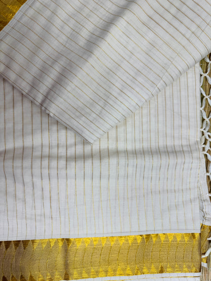PK136 - Stripes designed kerala cotton saree with blouse