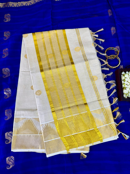PK143 - Pure kerala saree with full body worked design and tassels with blouse