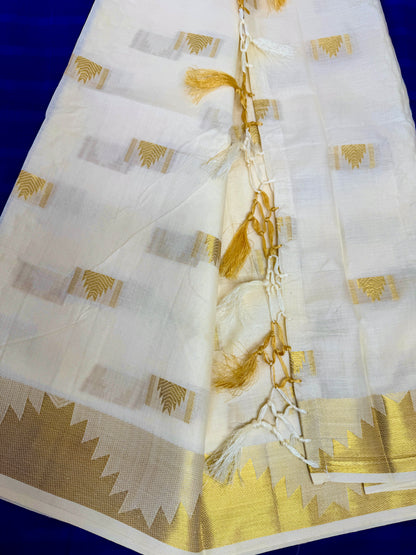 PK143 - Pure kerala saree with full body worked design and tassels with blouse