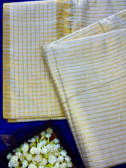 PK141 - Pure kerala saree with Stripe and gopura border design with blouse