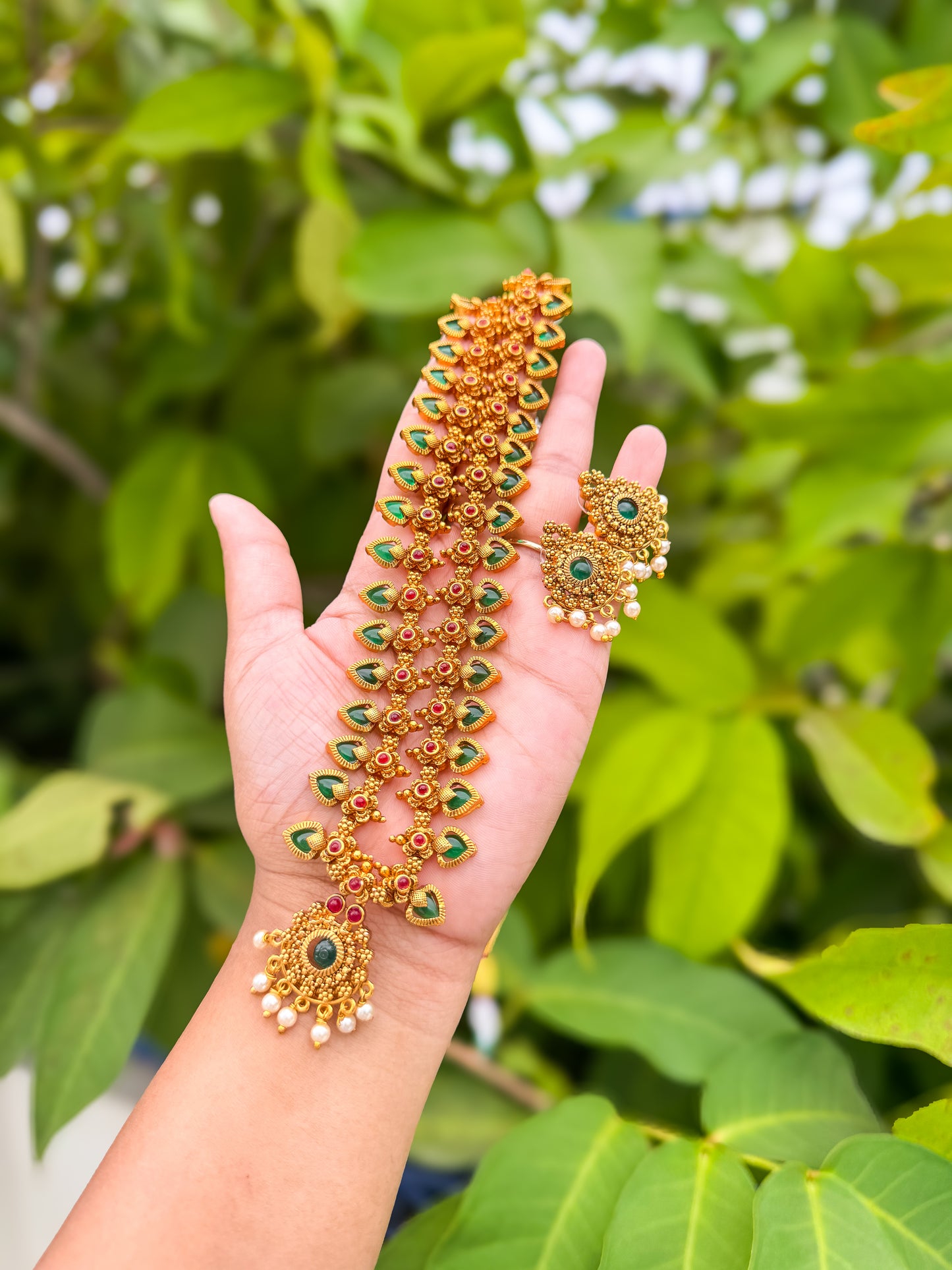 Kerala style Palakka haram with earring set