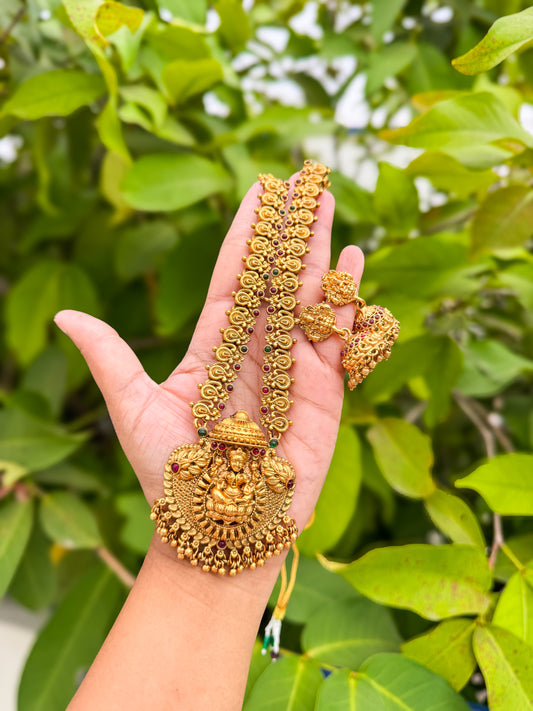 Premium heavy worked Lakshmi haram with Jhumka set