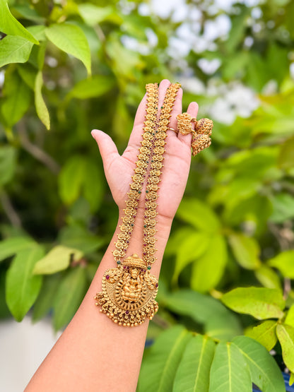 Premium heavy worked Lakshmi haram with Jhumka set