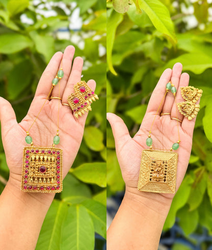 Double sided invisible chain with Pendant and two set earring