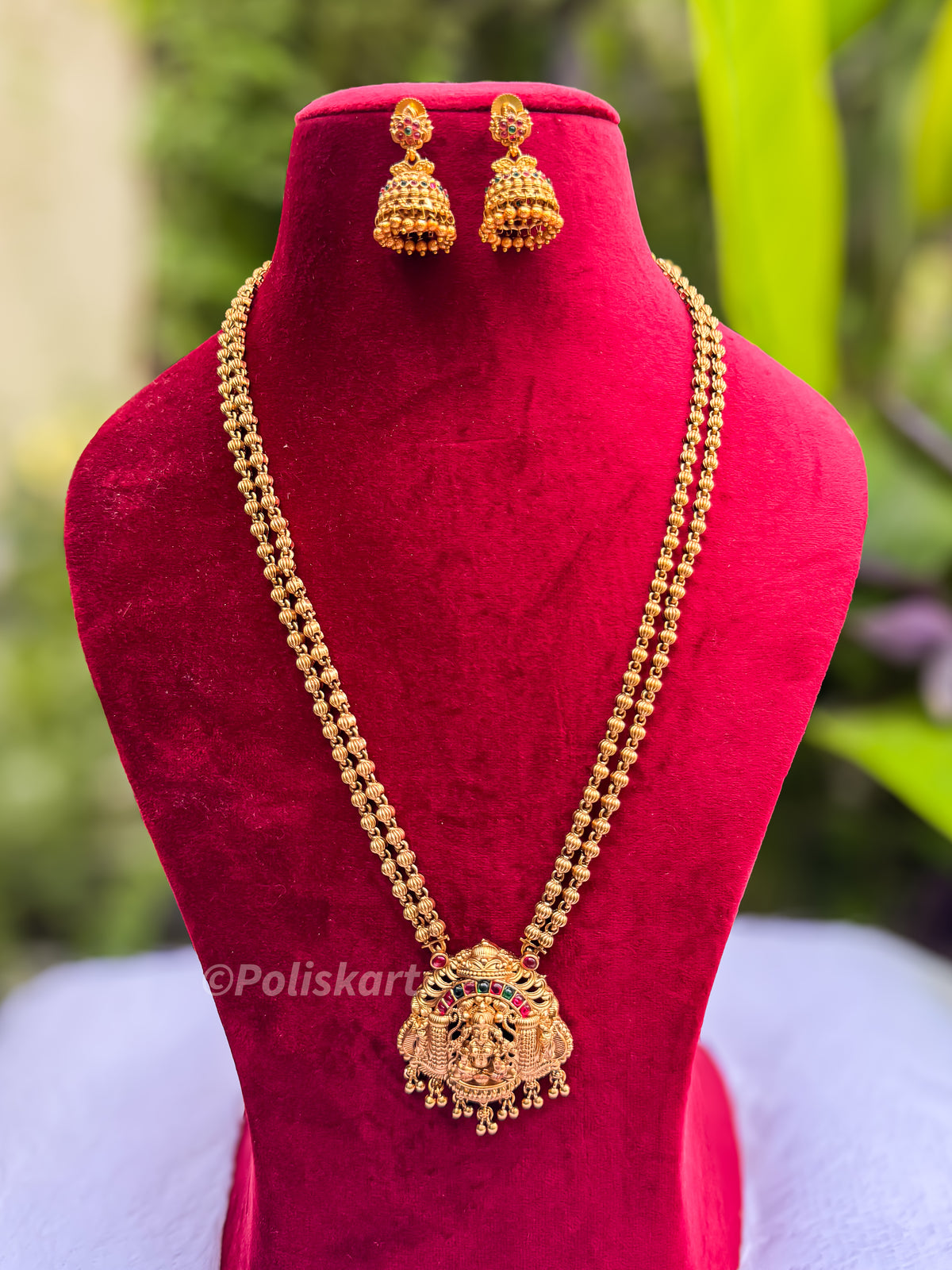 PK157 - Multi stone Double Layer Lakshmi haram with jhumka set