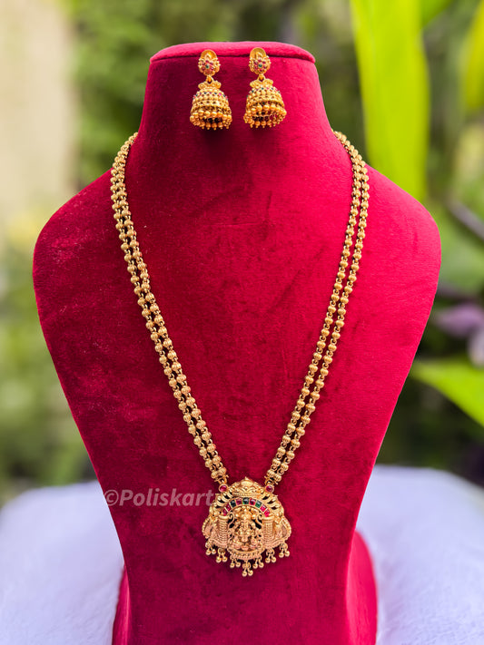 PK157 - Multi stone Double Layer Lakshmi haram with jhumka set