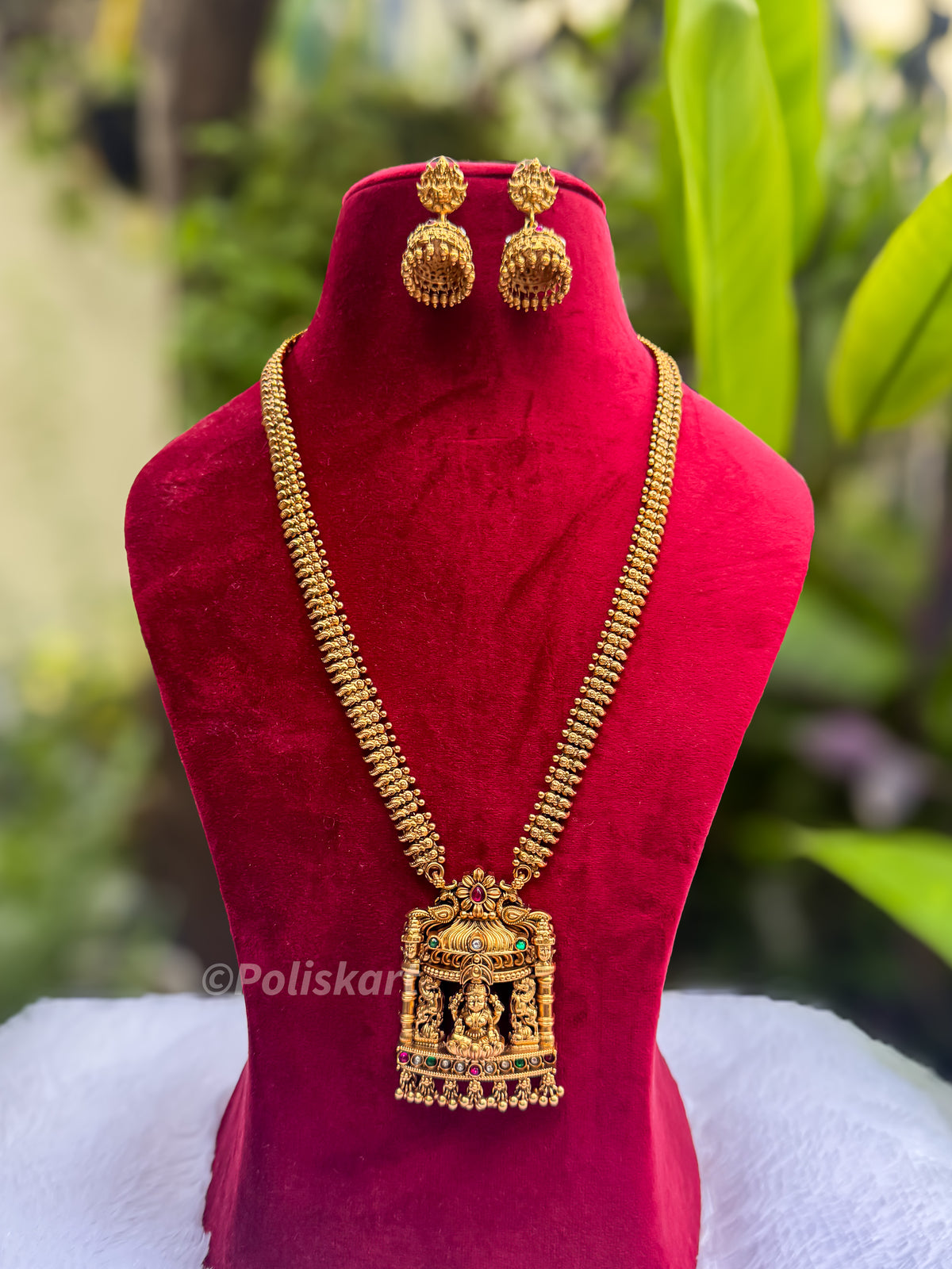PK161 - Multi stone worked Square Lakshmi haram with jhumka set