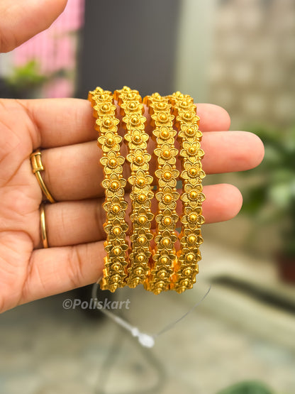 PK174 - 4 bangles set - Golden flower  design