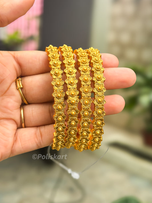 PK174 - 4 bangles set - Golden flower  design