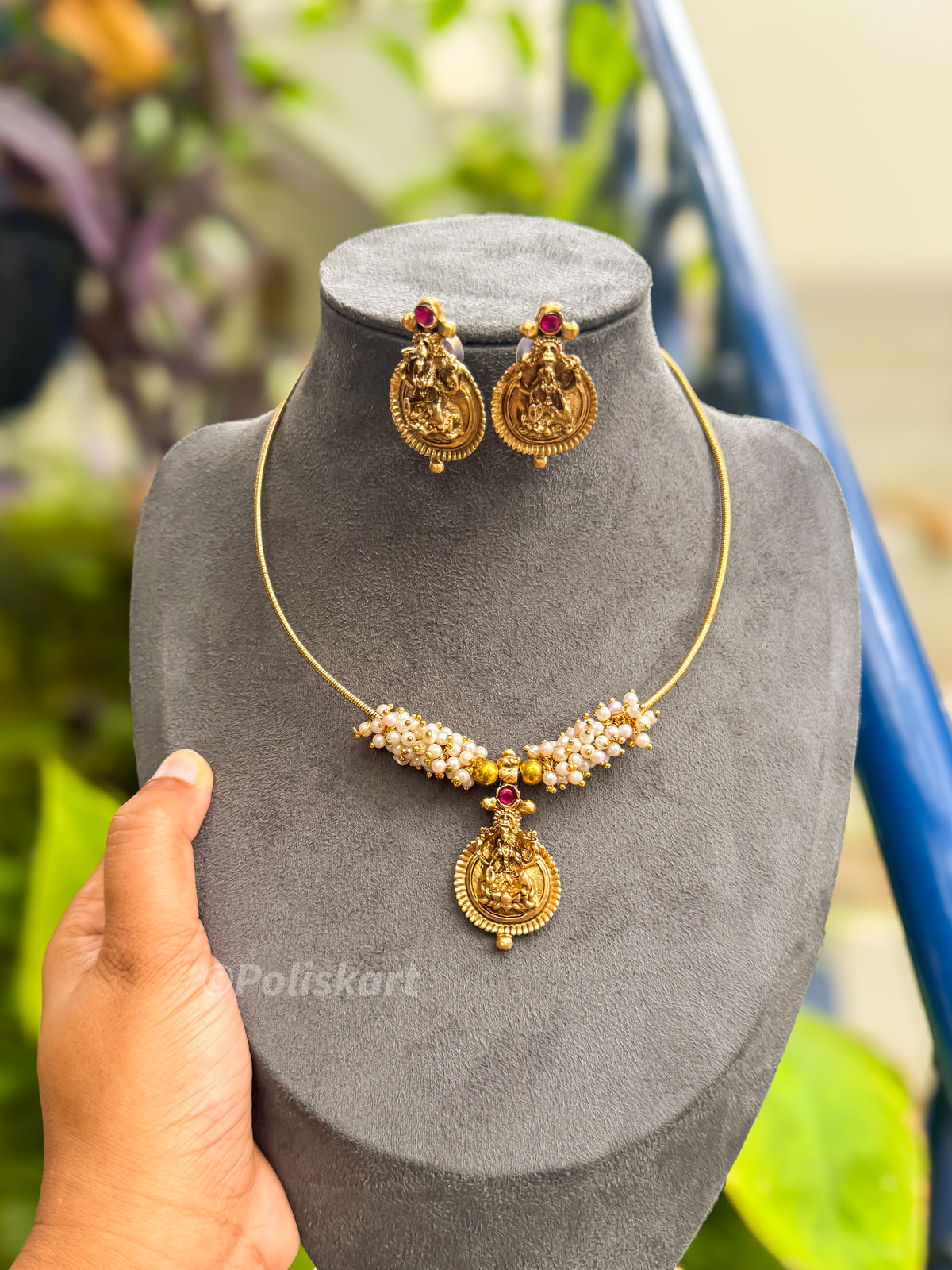 PK172 - Budget friendly pearl worked Lakshmi necklace with earring