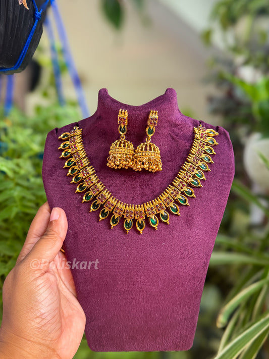 Trending Kerala style Palakka necklace with jhumka set
