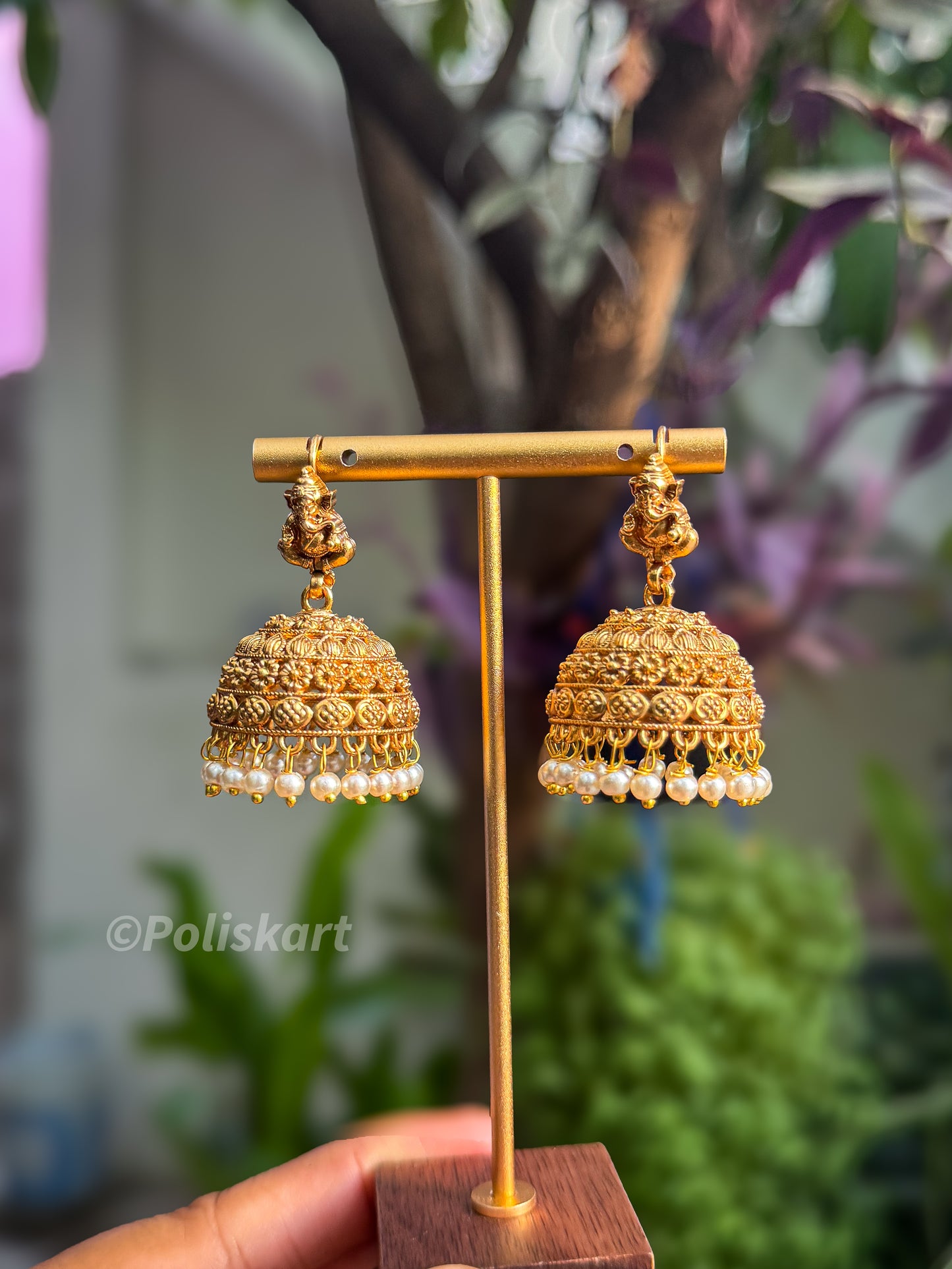 Trending Lakshmi and pearl worked hanging jhumka