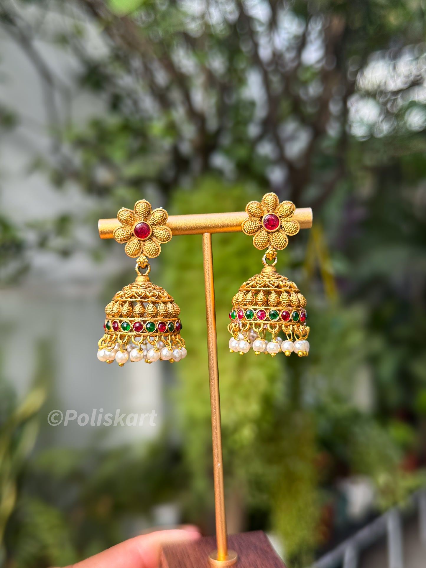 Trending flower and pearl designed jhumka