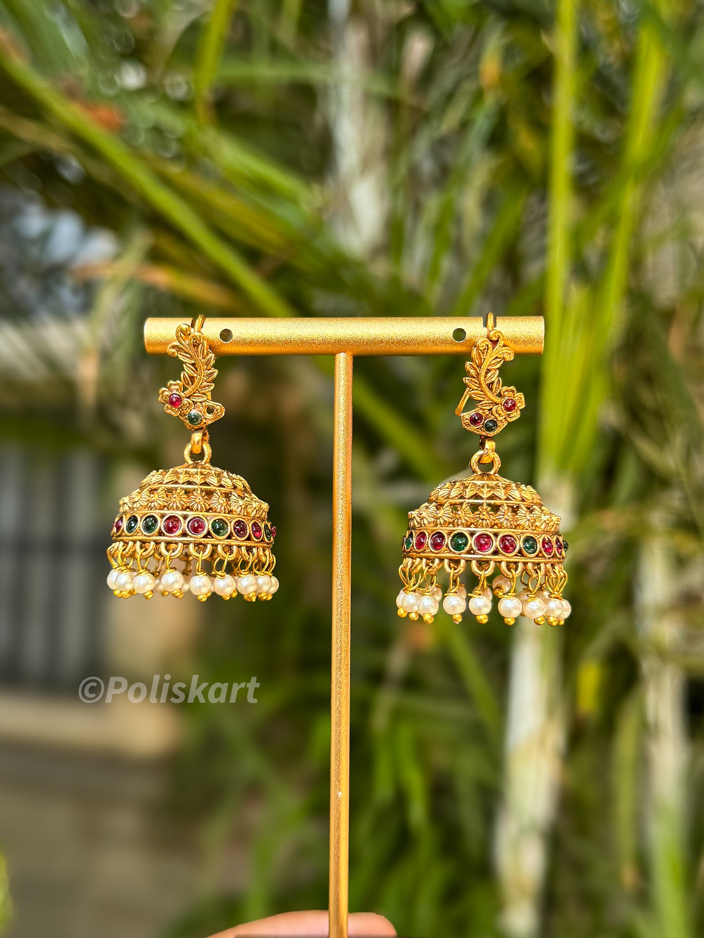 Trending Peacock and pearl worked hanging jhumka