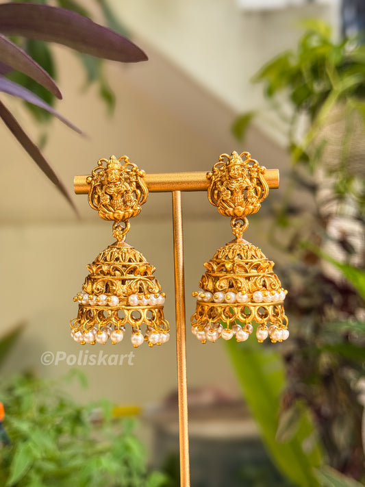 Heavy worked lakshmi and pearl designed jhumka