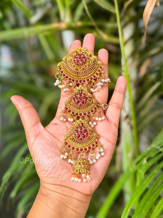 Antique hair brooch -  rubi stone worked design