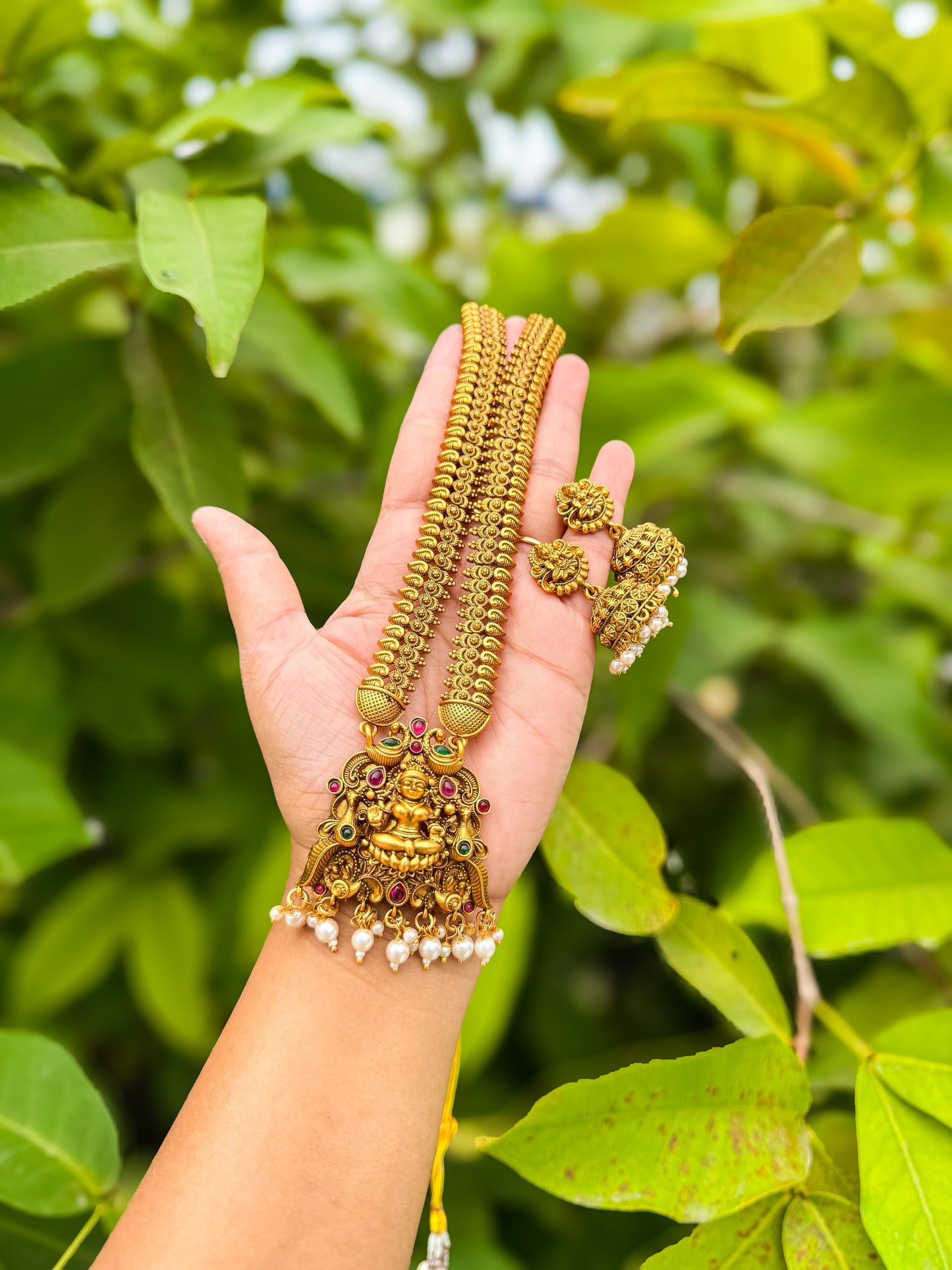Premium Gold Finished Lakshmi Haram With jumka set