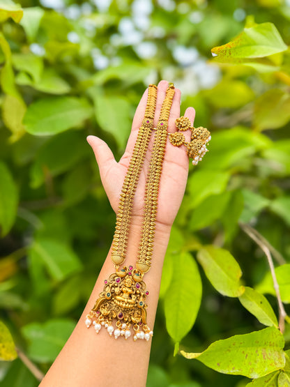 Premium Gold Finished Lakshmi Haram With jumka set