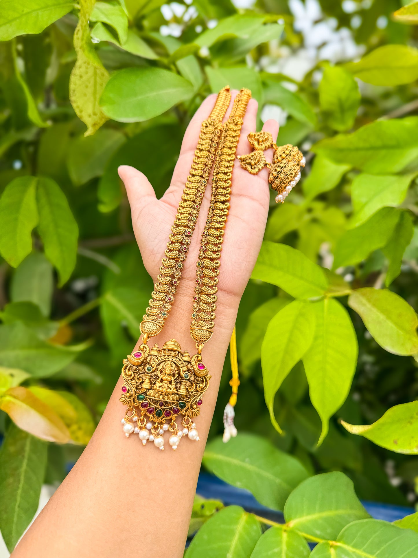 Premium Gold finished Lakshmi haram with jumka set