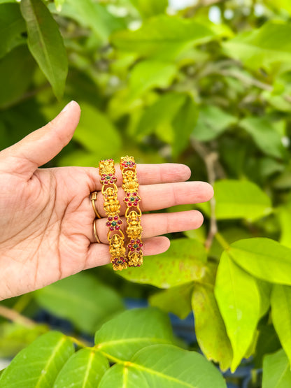 2 Bangles set with lakshmi and square stone designed