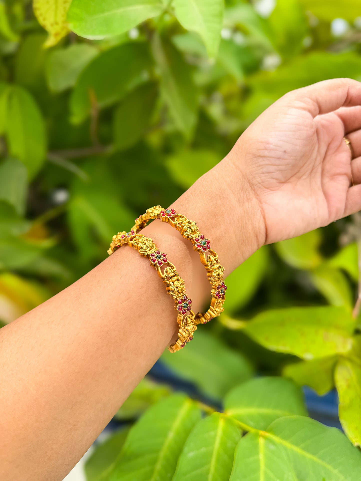 2 Bangles set with lakshmi and square stone designed