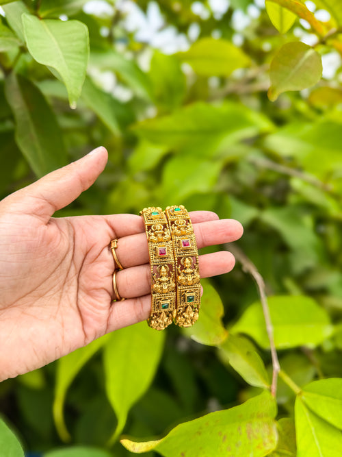 2 Bangles set with lakshmi and square stone designed