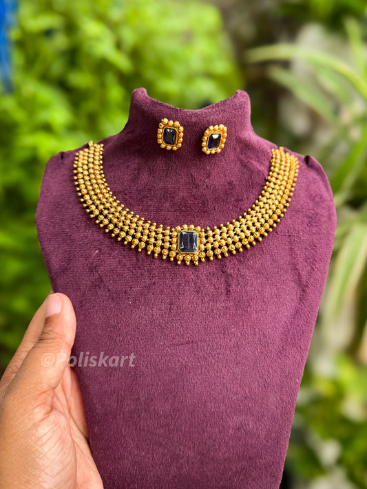 Purple stone highlighted chocker cum necklace and earring set