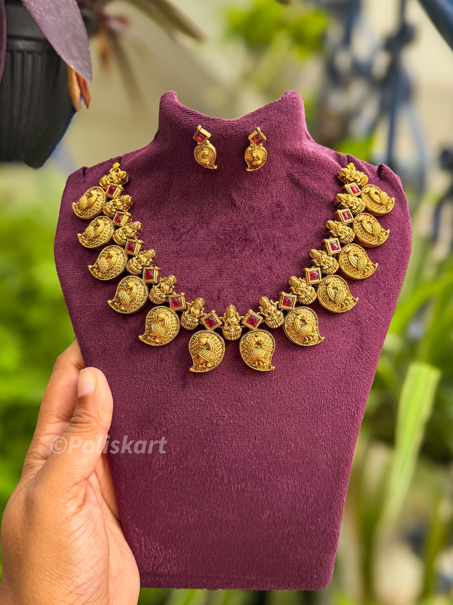 Mango design gold finished necklace and earring set