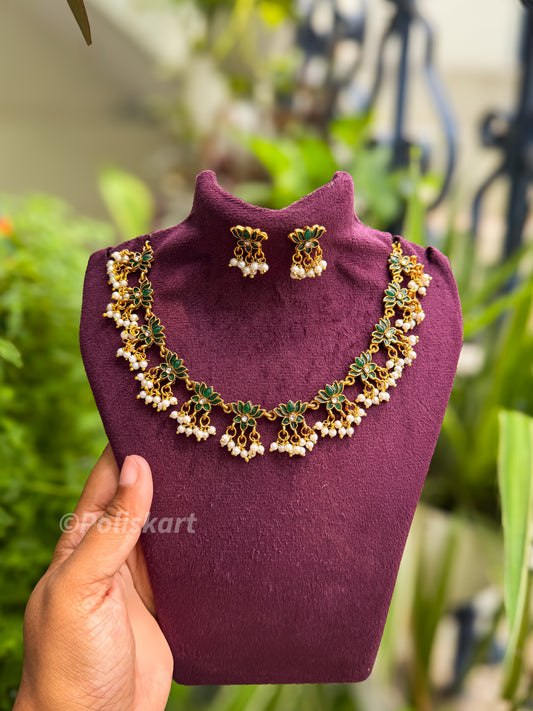 Trending lotus and pearl worked necklace and earring set