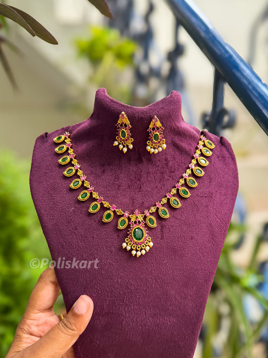 Premium gold finished palakka  necklace with earring