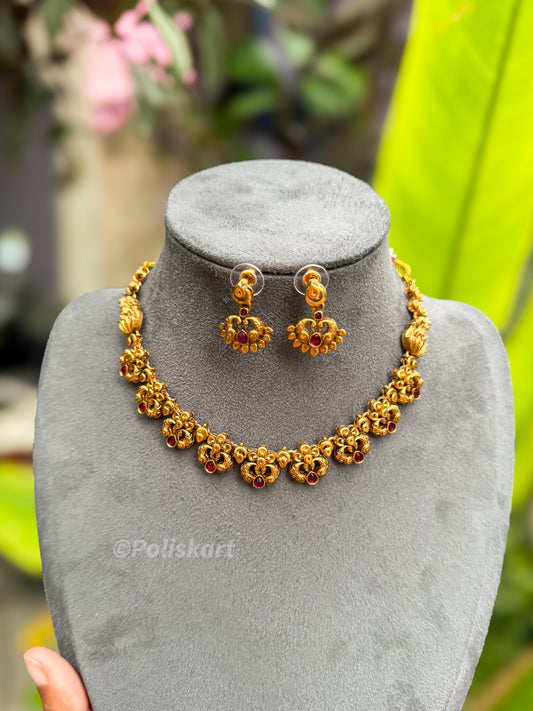 PK182 - Ruby stone worked Peacock designed necklace with Earring