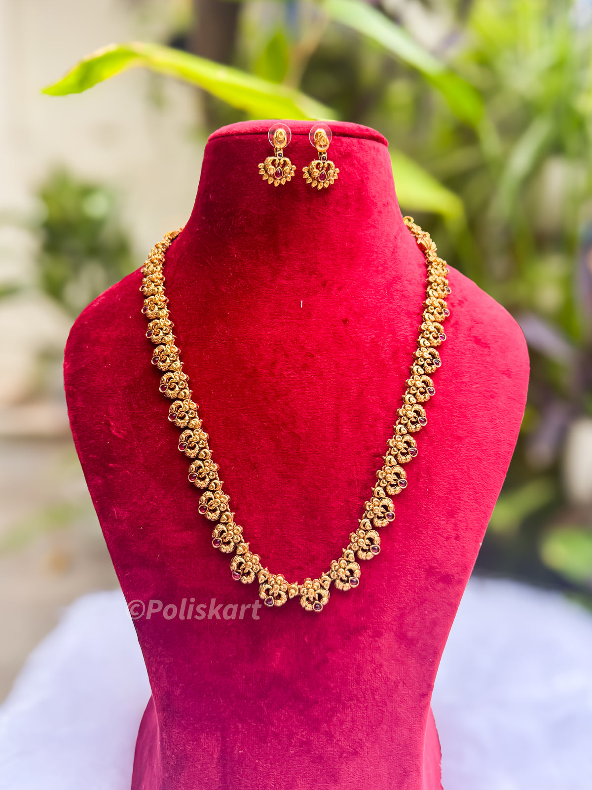 PK183 - Ruby stone worked Peacock designed Haram with Earring