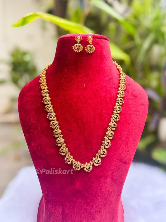 PK183 - Ruby stone worked Peacock designed Haram with Earring
