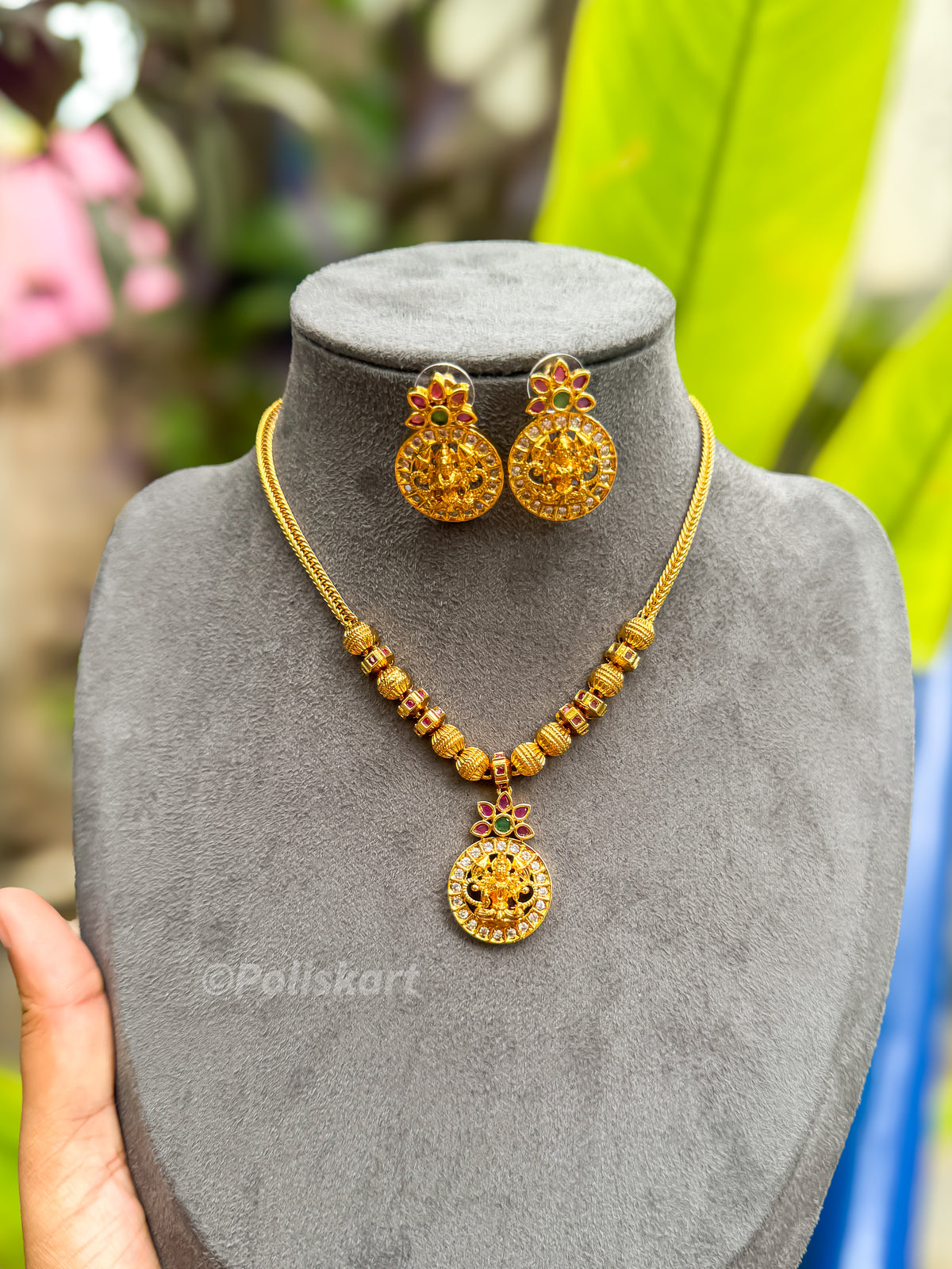 PK185 - Gold finished Lakshmi necklace with Earring