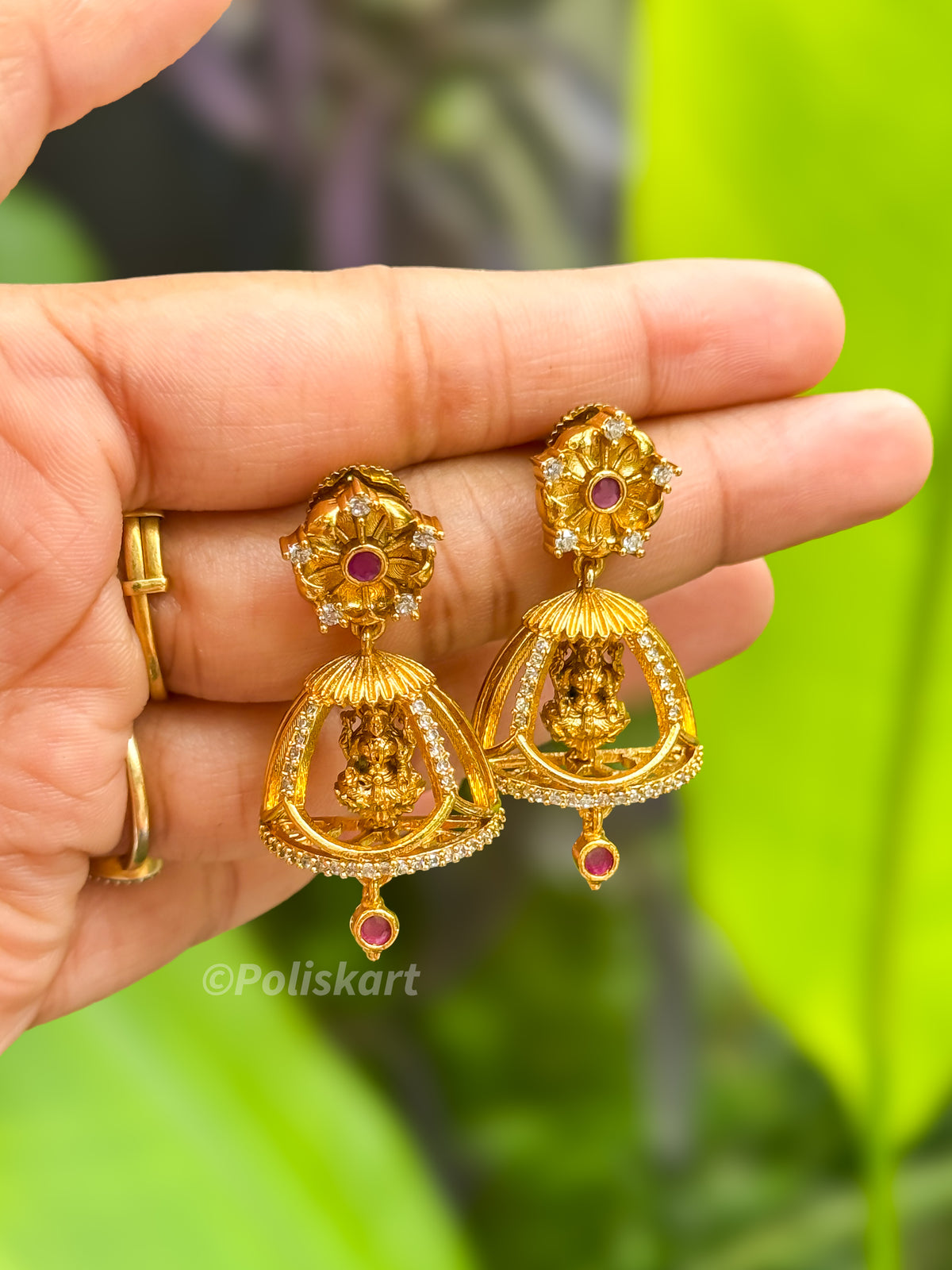 PK186 - Gold finished Lakshmi Jhumka set