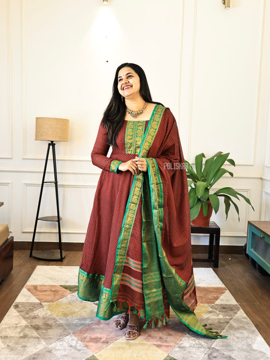 PK191- Preorder - Kathambari - Anarkali Top and Dupatta with full lining
