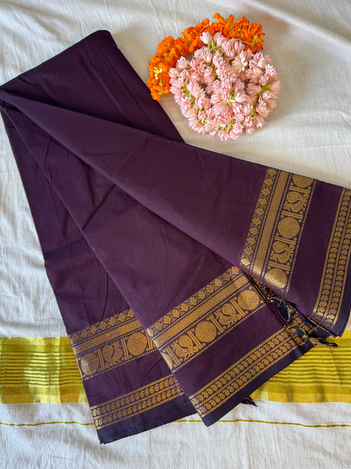 PK199 - Original Trending kanchi cotton Saree - Coffee Brown color with blouse