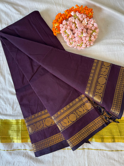 PK199 - Original Trending kanchi cotton Saree - Coffee Brown color with blouse