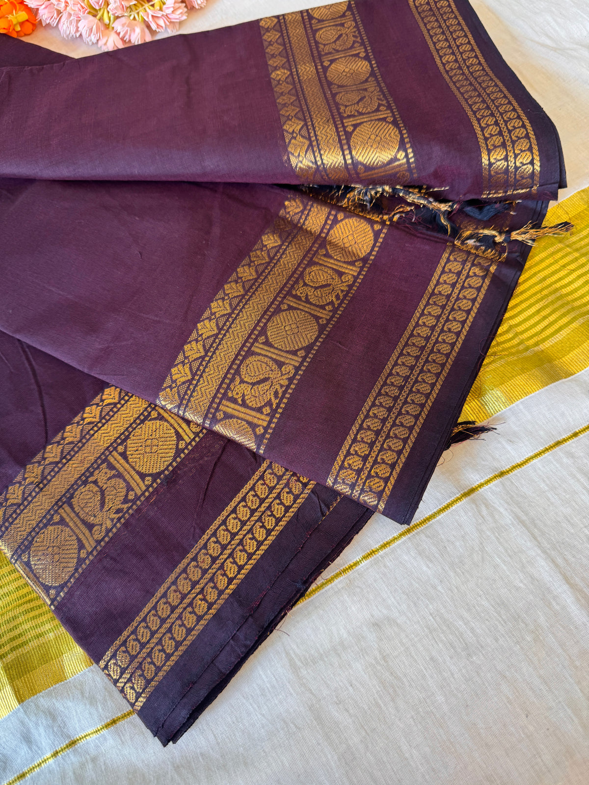 PK199 - Original Trending kanchi cotton Saree - Coffee Brown color with blouse
