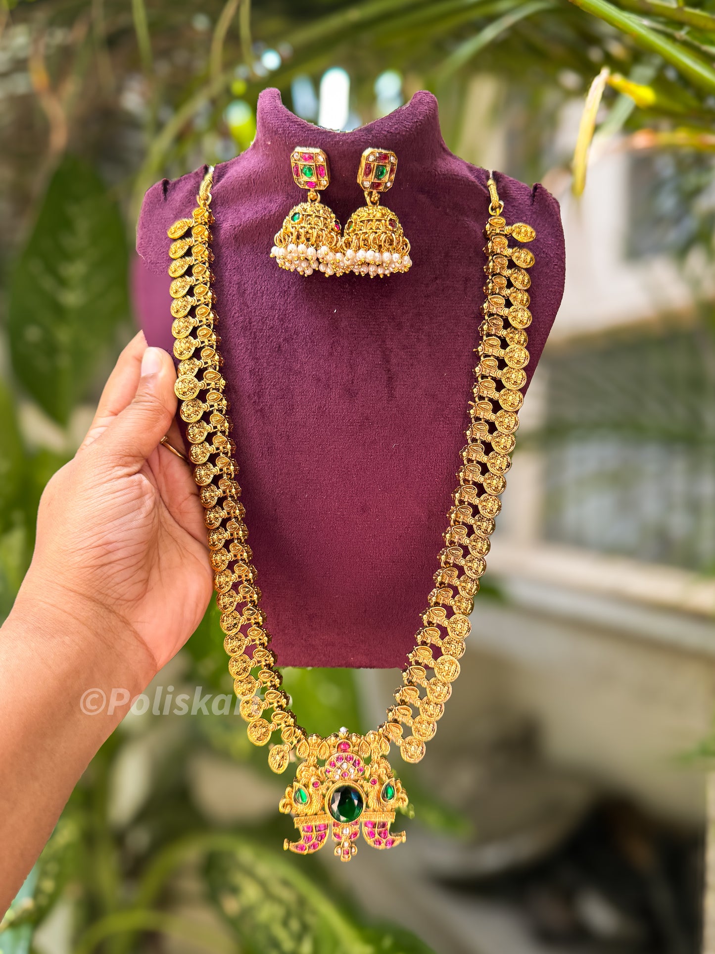 Trending kasumala and stone worked Haram with jhumka set