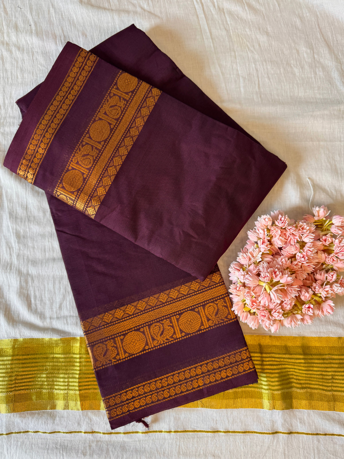 PK201 - Original Trending kanchi cotton Saree - Coffee brown color with blouse