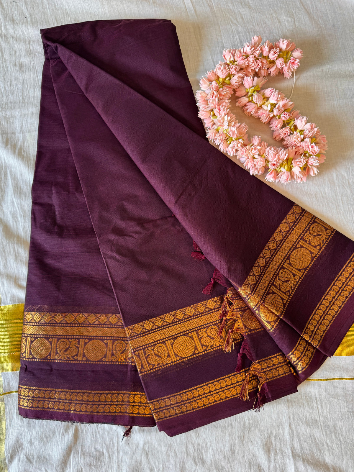 PK201 - Original Trending kanchi cotton Saree - Coffee brown color with blouse