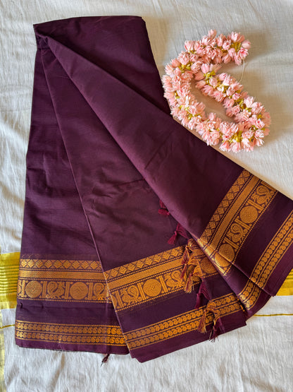 PK201 - Original Trending kanchi cotton Saree - Coffee brown color with blouse