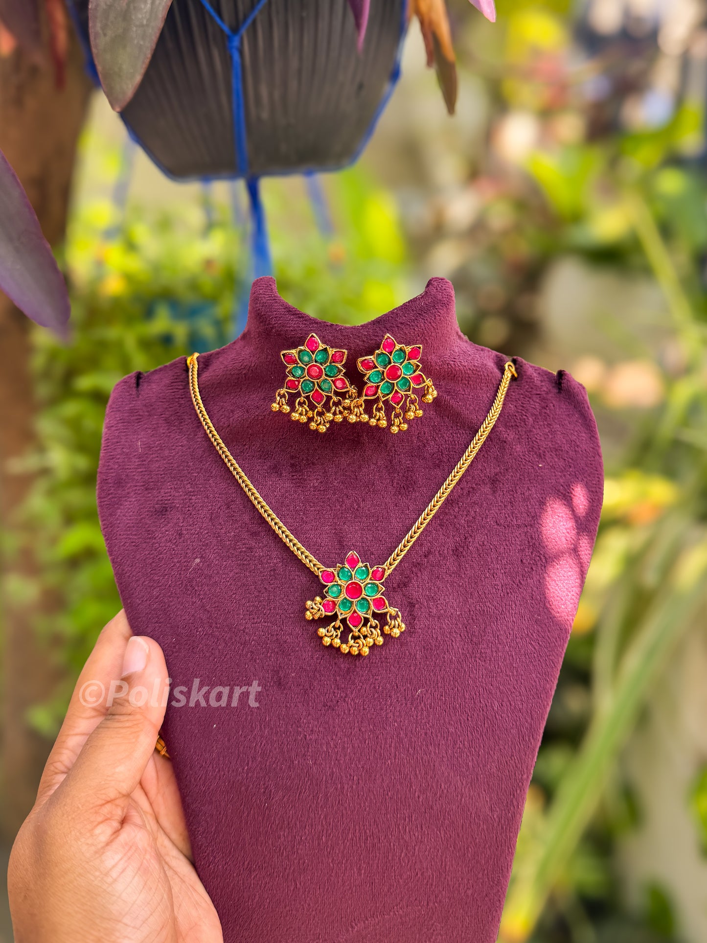 Multicolor stone worked attigai with earring set