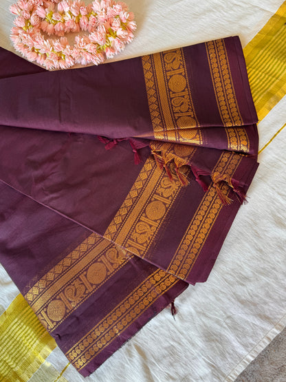 PK201 - Original Trending kanchi cotton Saree - Coffee brown color with blouse
