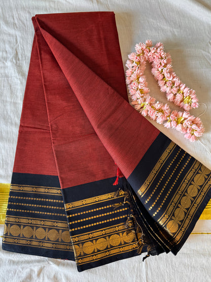 PK202 - Original Trending kanchi cotton Saree - Red and Black color with blouse