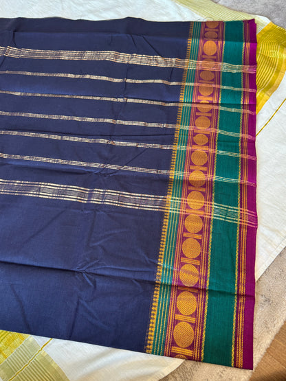 PK200 - Original Trending kanchi cotton Saree - Dark Blue color with blouse