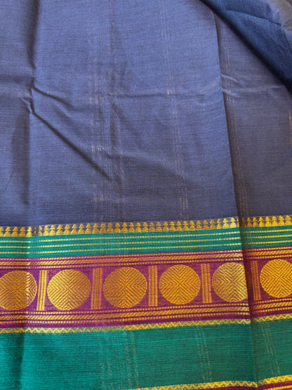 PK200 - Original Trending kanchi cotton Saree - Dark Blue color with blouse